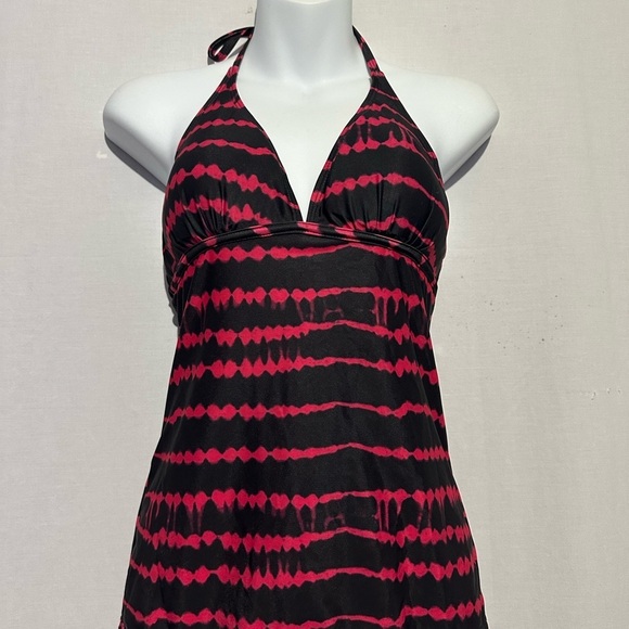 Bobbie Brooks Black and Pink Halter Bathing Suit Top - Picture 1 of 4
